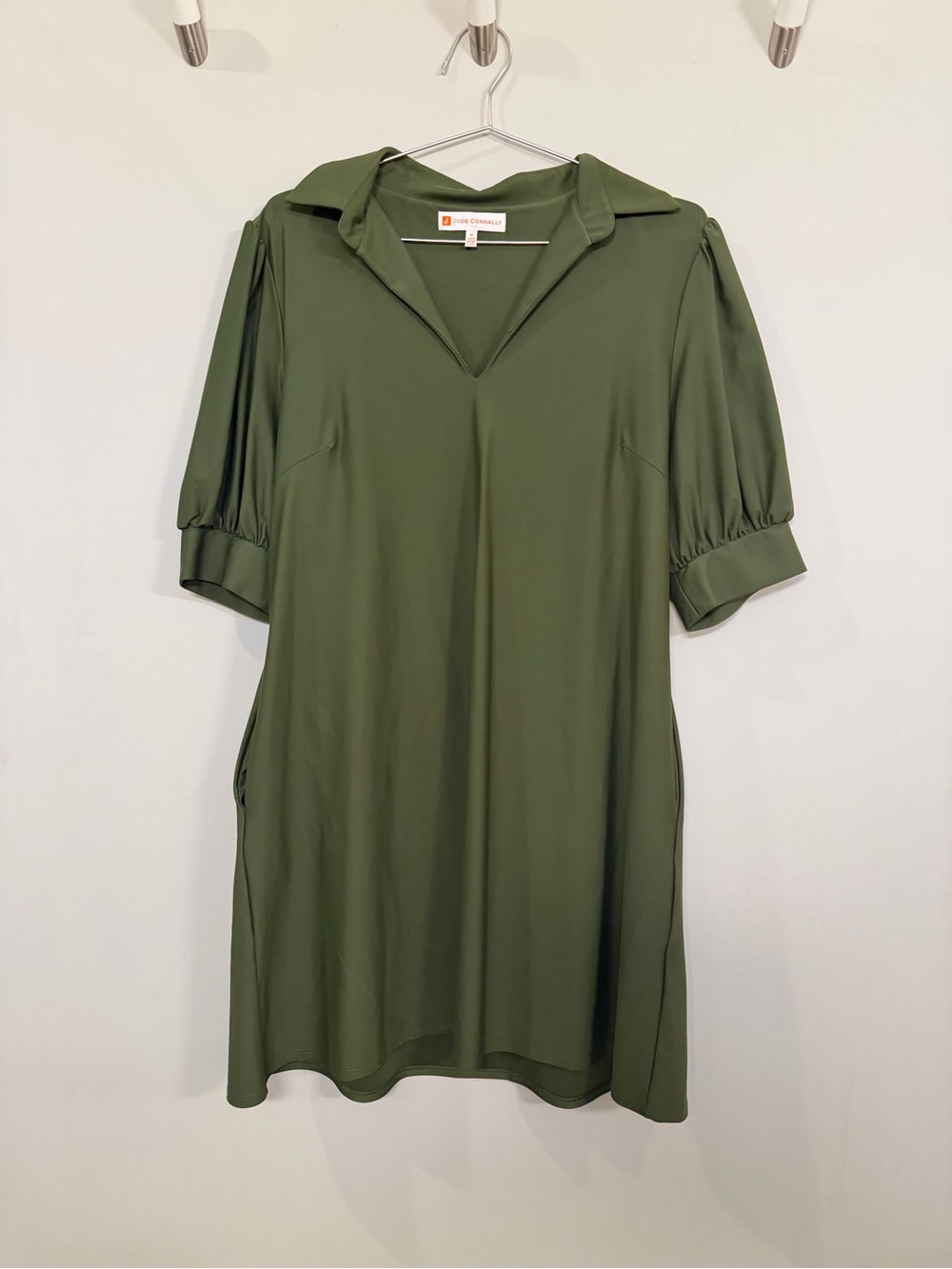 Jude Connally Olive Green Shift Dress with Collar